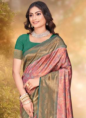 Sangam prints pink silk woven work traditional saree 2