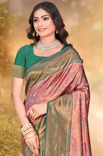 Sangam prints pink silk woven work traditional saree
