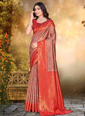 Sangam prints multi color silk woven work traditional saree 1