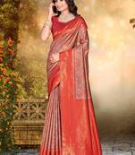 Sangam prints multi color silk woven work traditional saree