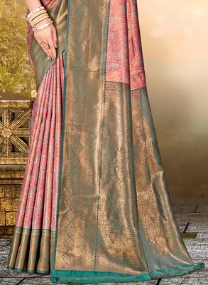 Sangam prints pink silk woven work traditional saree 3