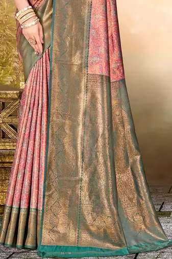 Sangam prints pink silk woven work traditional saree