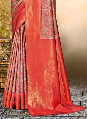 Sangam prints multi color silk woven work traditional saree 3