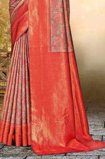 Sangam prints multi color silk woven work traditional saree