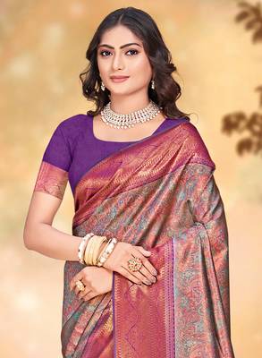 Sangam prints purple silk woven work traditional saree 2