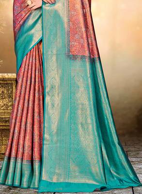 Sangam prints red silk woven work traditional saree 3