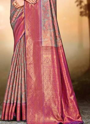 Sangam prints purple silk woven work traditional saree 3