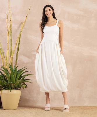 Off-white solid texture herringbone mid length dress 1