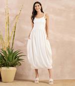 Off-white solid texture herringbone mid length dress