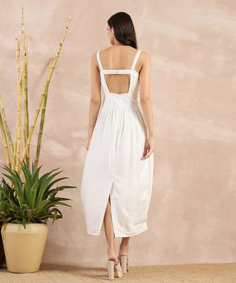 Off-white solid texture herringbone mid length dress 4