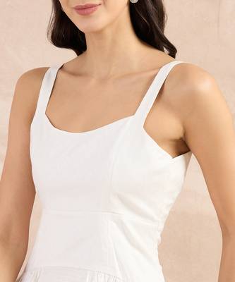 Off-white solid texture herringbone mid length dress 5