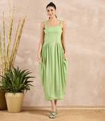 Pastel green solid texture herringbone mid length dress