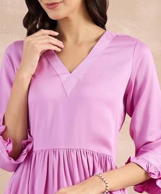 Purple herringbone v-neck peplum top and flared trouser set 5