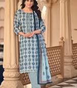 Blue Embroidered Linen Free Size Stitched Straight Pant Suit. (Size Upto 42) Free size full stitched Up To 42" Size