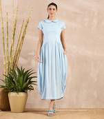 Sky blue herringbone mid length dress and crop shirt set
