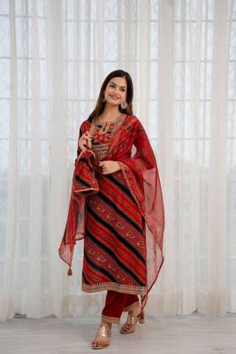Red-black german reyon kurta pant 1