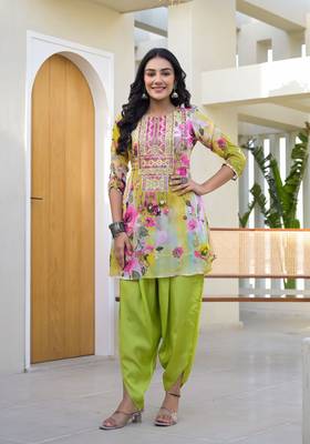 Multi colour pure shiffon kurta pant 1
