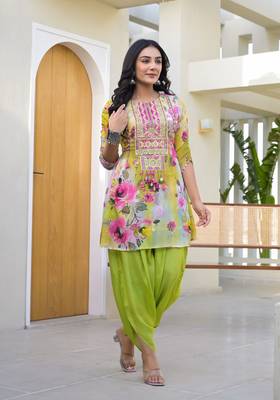 Multi colour pure shiffon kurta pant 2