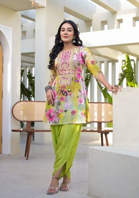 Multi colour pure shiffon kurta pant 3