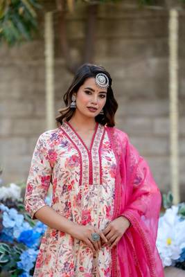 Beige- pink pure mal cotton  kurta pant 3