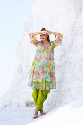 Multicolor pure chiffon kurta set 1