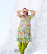 Multicolor pure chiffon kurta set
