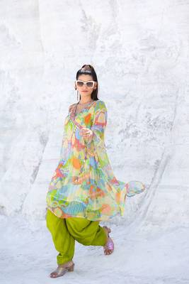 Multicolor pure chiffon kurta set 3