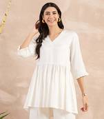 Off-white herringbone v-neck peplum top