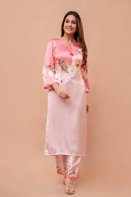 Baby pink pure crape kurta set 1