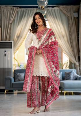 Beige-maroon cotton shifli kurta set 1