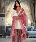 Beige-maroon cotton shifli kurta set