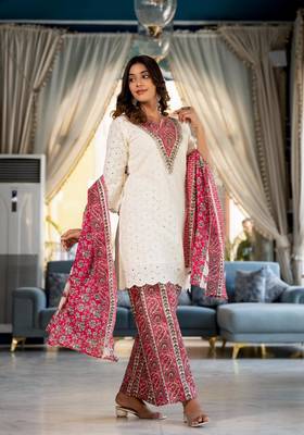 Beige-maroon cotton shifli kurta set 3