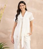 Off-white herringbone high-low top with belt