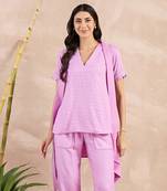 Purple herringbone high-low top with belt