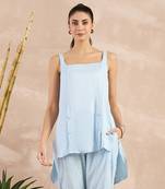 Sky blue high-low sleeveless top