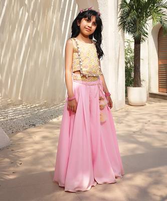 Yellow Cotton Embroidered Top With Palazzo for Kids 1