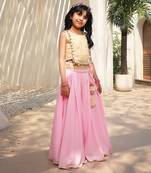 Yellow Cotton Embroidered Top With Palazzo for Kids