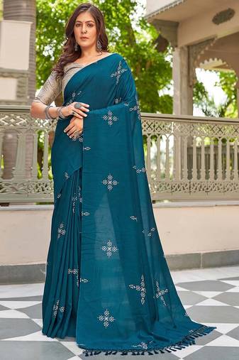 Blooming Batik Print Muslin Cotton Silk Saree with Floral Embroidered Blouse