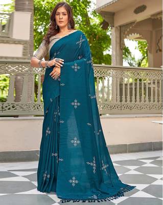 Blooming Batik Print Muslin Cotton Silk Saree with Floral Embroidered Blouse 1