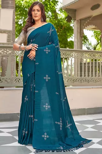 Blooming Batik Print Muslin Cotton Silk Saree with Floral Embroidered Blouse