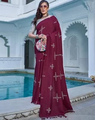 Blooming Batik Print Muslin Cotton Silk Saree with Floral Embroidered Blouse 1