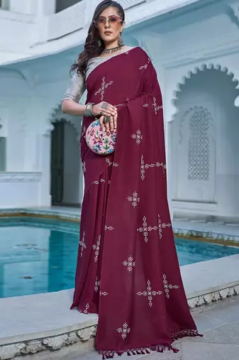 Blooming Batik Print Muslin Cotton Silk Saree with Floral Embroidered Blouse