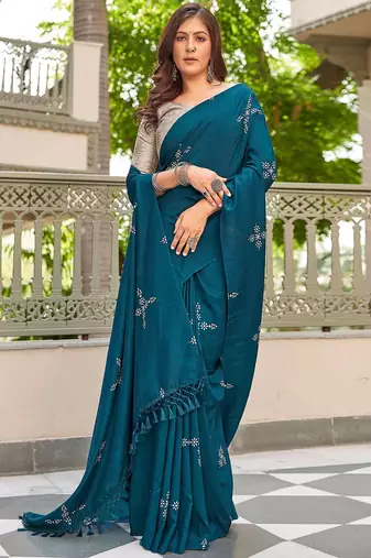 Blooming Batik Print Muslin Cotton Silk Saree with Floral Embroidered Blouse