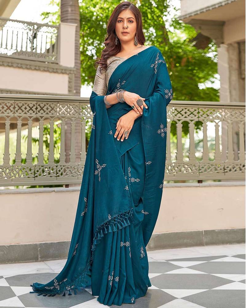 Blooming Batik Print Muslin Cotton Silk Saree with Floral Embroidered Blouse