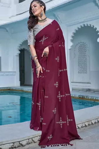 Blooming Batik Print Muslin Cotton Silk Saree with Floral Embroidered Blouse