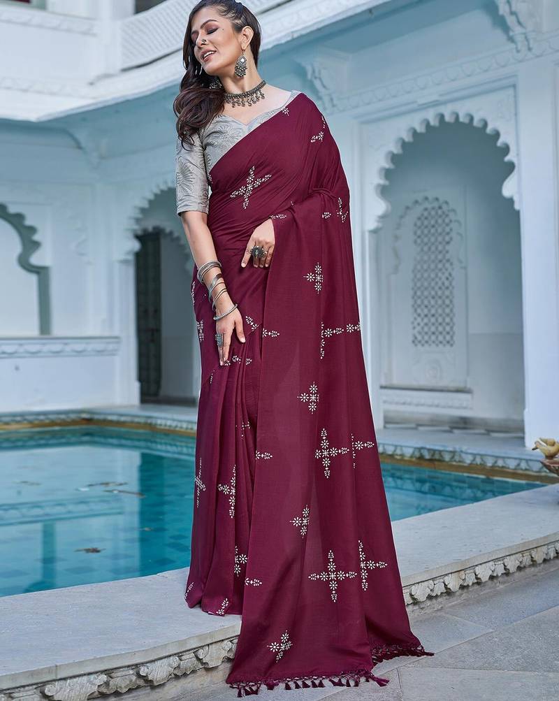 Blooming Batik Print Muslin Cotton Silk Saree with Floral Embroidered Blouse