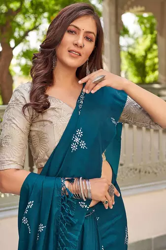 Blooming Batik Print Muslin Cotton Silk Saree with Floral Embroidered Blouse