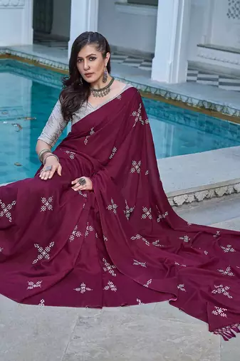 Blooming Batik Print Muslin Cotton Silk Saree with Floral Embroidered Blouse