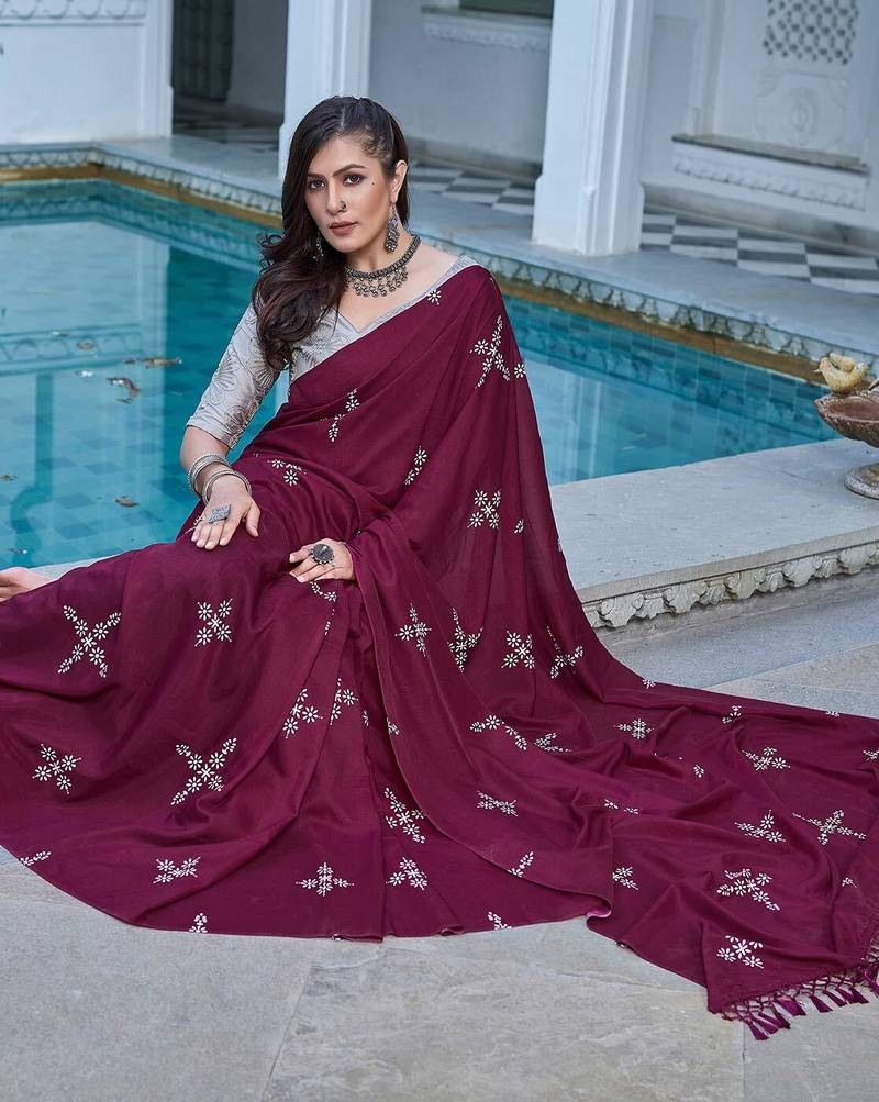 Blooming Batik Print Muslin Cotton Silk Saree with Floral Embroidered Blouse