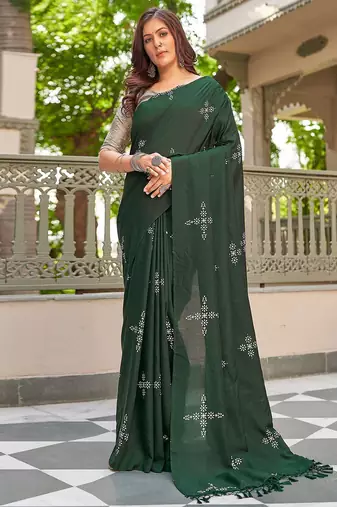 Blooming Batik Print Muslin Cotton Silk Saree with Floral Embroidered Blouse